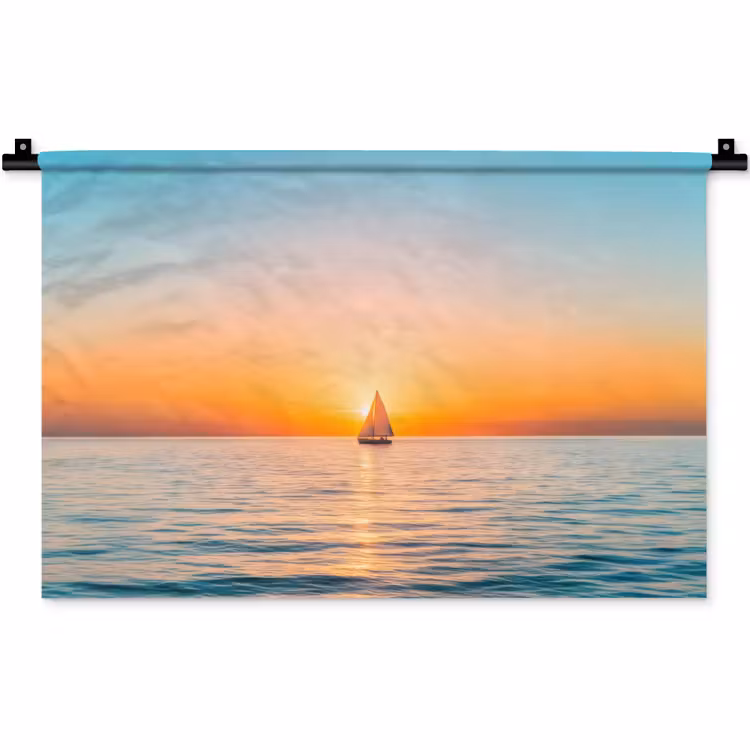 Zee - Zeilboot - Zonsondergang Wandkleed katoen klein -zz3d