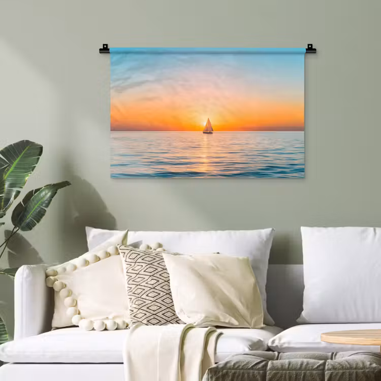Zee - Zeilboot - Zonsondergang Wandkleed katoen klein -sfeer7