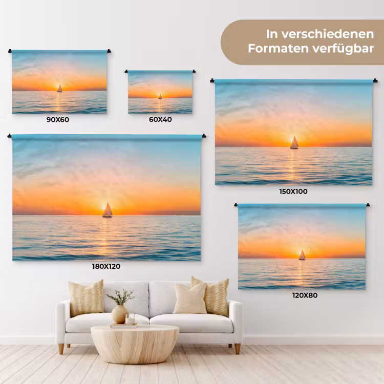 Zee - Zeilboot - Zonsondergang Wandkleed katoen klein -tsfeer8_DE