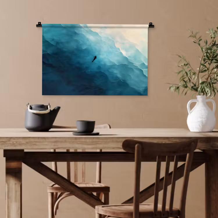 Zee - Silhouet - Abstract - Blauw Wandkleed katoen klein -sfeer6