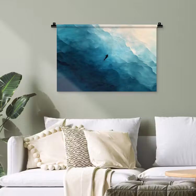 Zee - Silhouet - Abstract - Blauw Wandkleed katoen klein -sfeer7