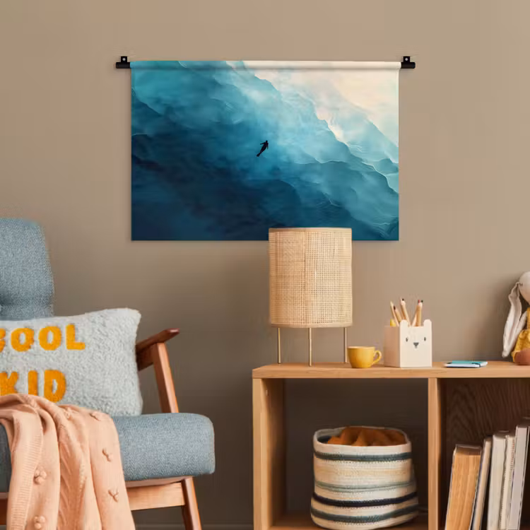 Zee - Silhouet - Abstract - Blauw Wandkleed katoen klein -wsfeer4_kind