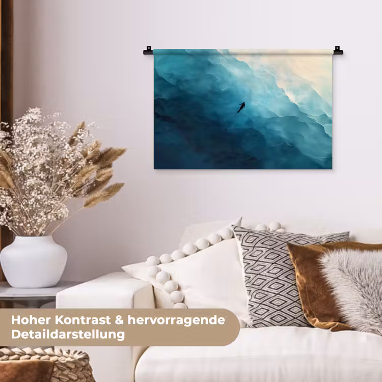 Zee - Silhouet - Abstract - Blauw Wandkleed katoen klein -tsfeer1_DE