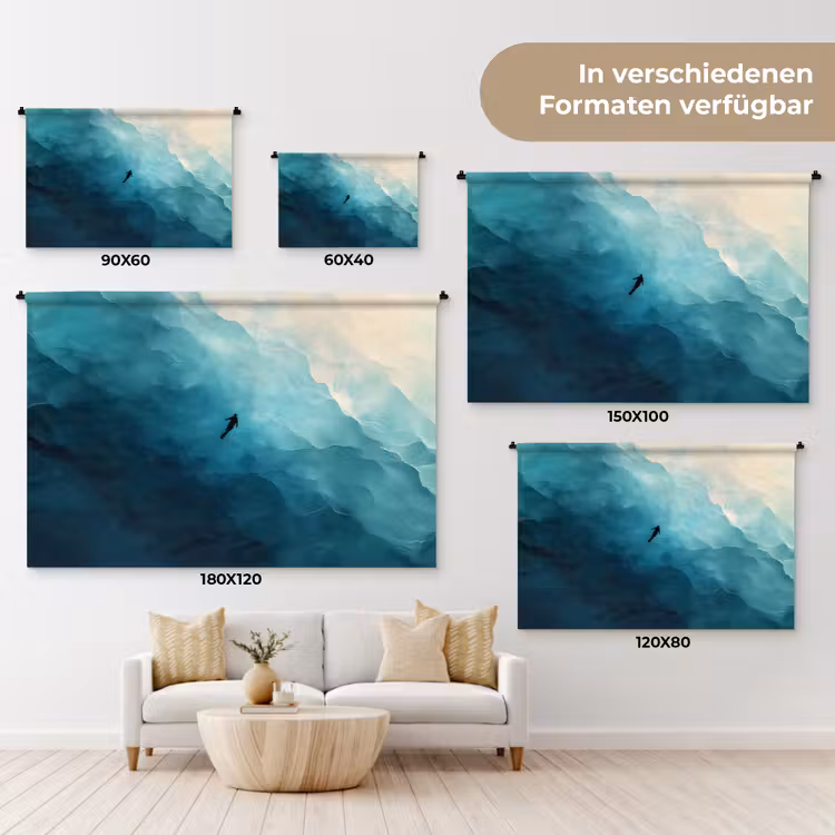 Zee - Silhouet - Abstract - Blauw Wandkleed katoen klein -tsfeer8_DE