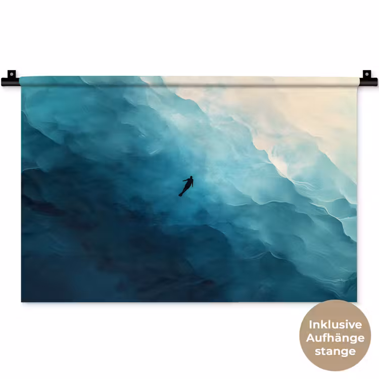 Zee - Silhouet - Abstract - Blauw Wandkleed katoen klein -t3d_DE