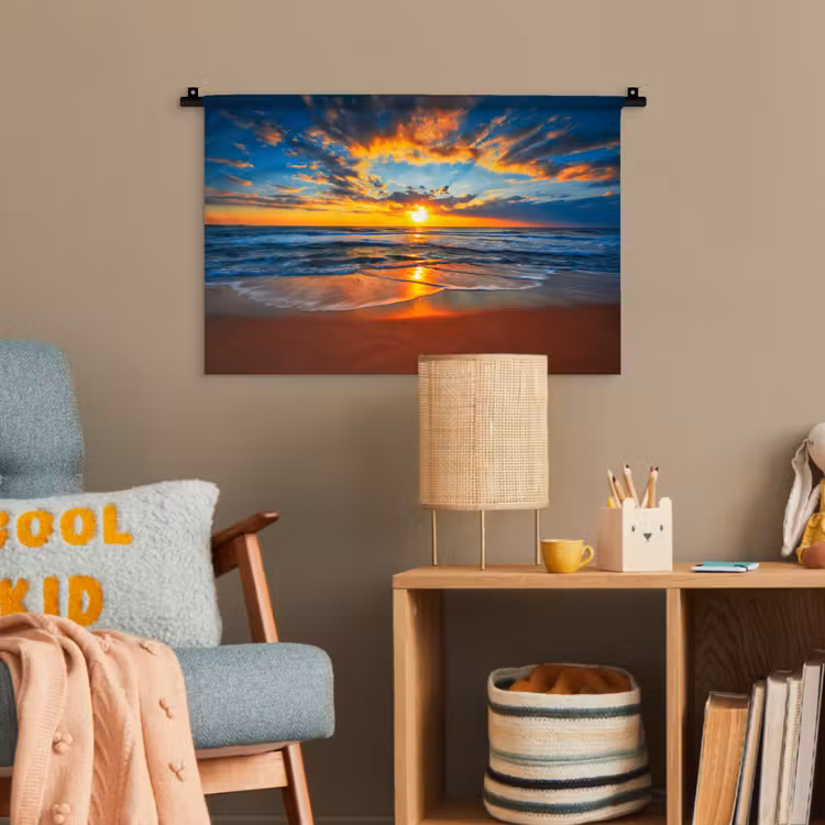Zee - Zonsondergang - Strand - Wolken - Oranje Wandkleed katoen klein -wsfeer4_kind