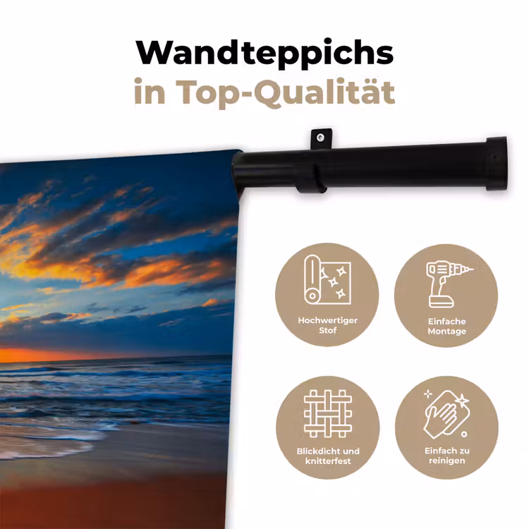 Zee - Zonsondergang - Strand - Wolken - Oranje Wandkleed katoen klein -tsfeer2_DE