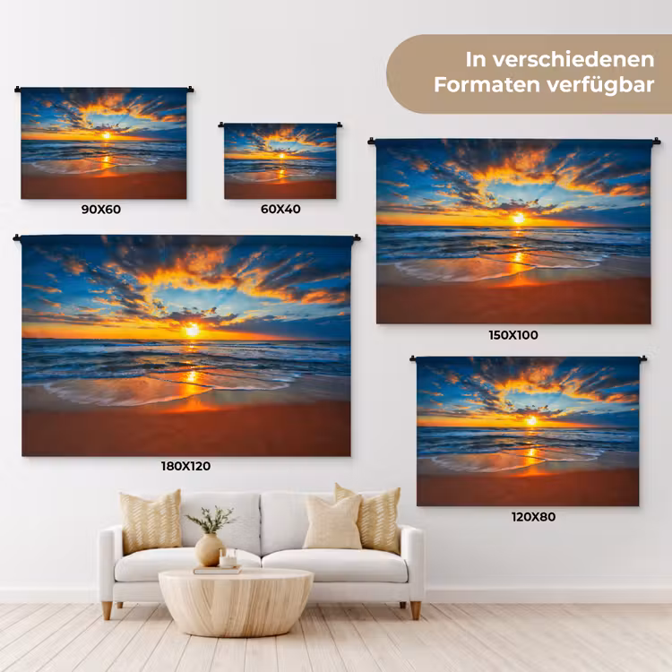 Zee - Zonsondergang - Strand - Wolken - Oranje Wandkleed katoen klein -tsfeer8_DE