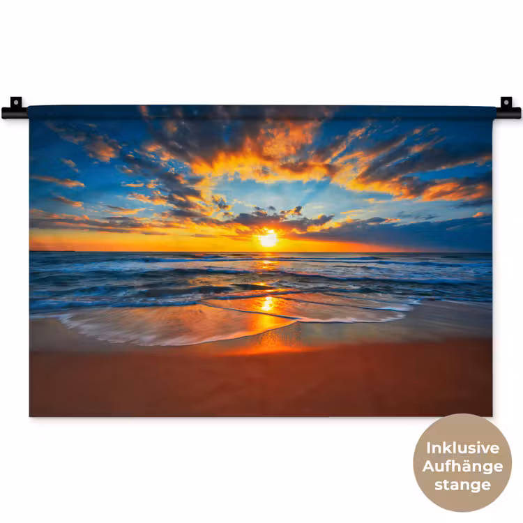 Zee - Zonsondergang - Strand - Wolken - Oranje Wandkleed katoen klein -t3d_DE