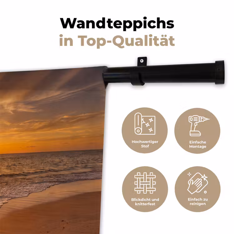 Zee - Zonsondergang - Golven - Kust - Oranje Wandkleed katoen klein -tsfeer2_DE