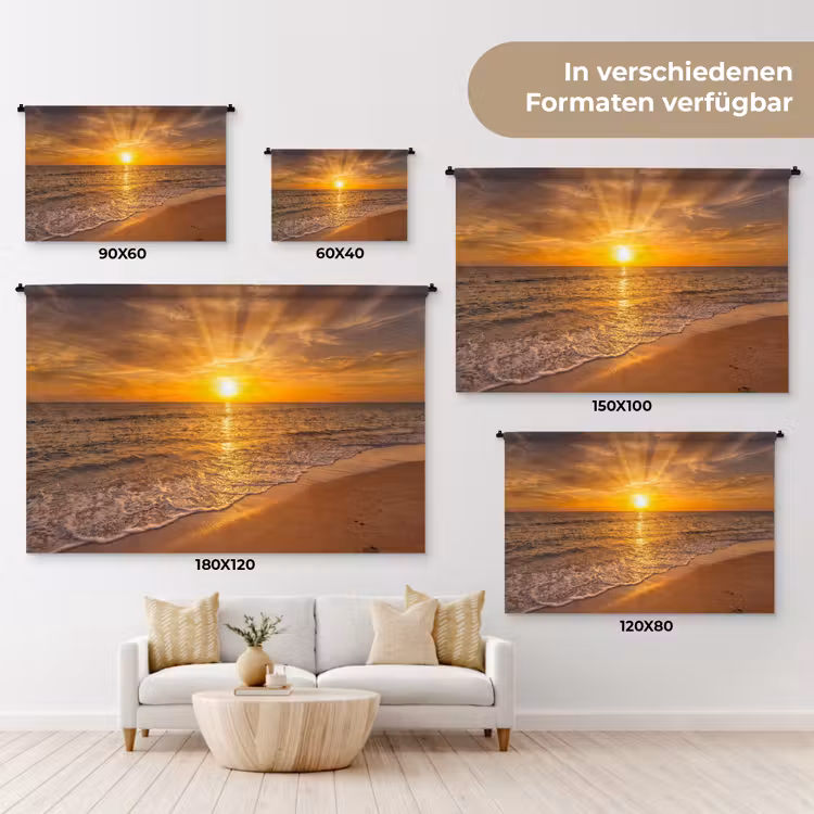 Zee - Zonsondergang - Golven - Kust - Oranje Wandkleed katoen klein -tsfeer8_DE