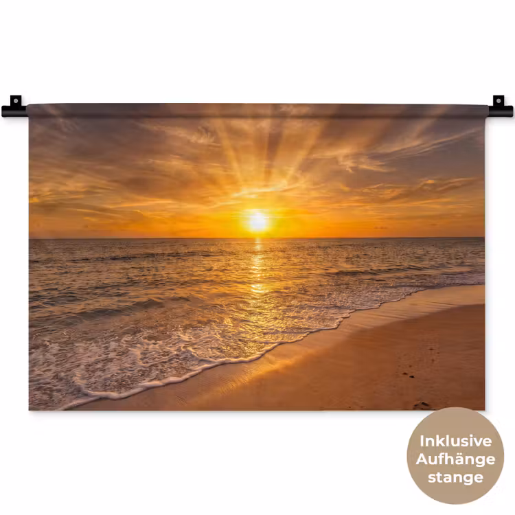 Zee - Zonsondergang - Golven - Kust - Oranje Wandkleed katoen klein -t3d_DE