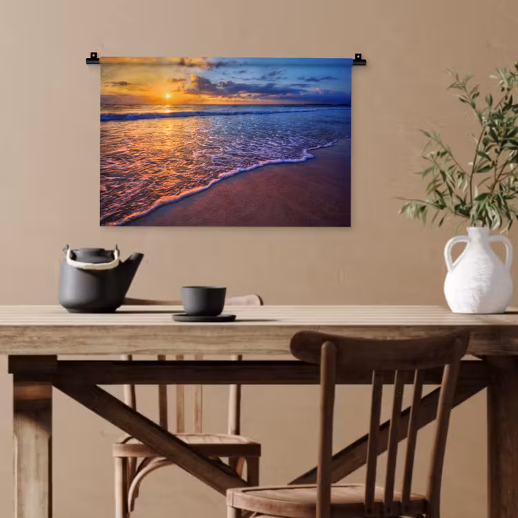 Zee - Strand - Zonsondergang - Wolken - Horizon Wandkleed katoen klein -sfeer6