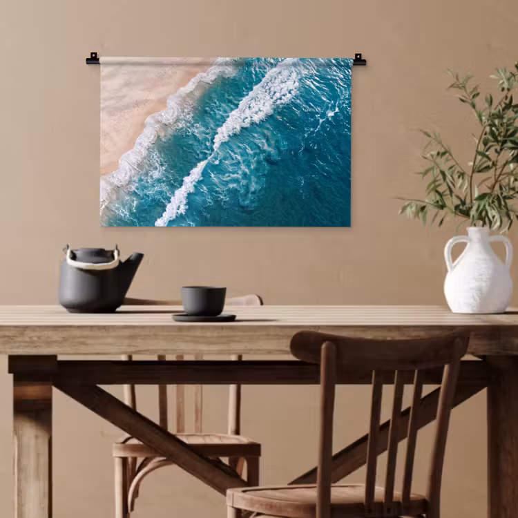 Zee - Strand - Golven - Natuur - Blauw Wandkleed katoen klein -sfeer6