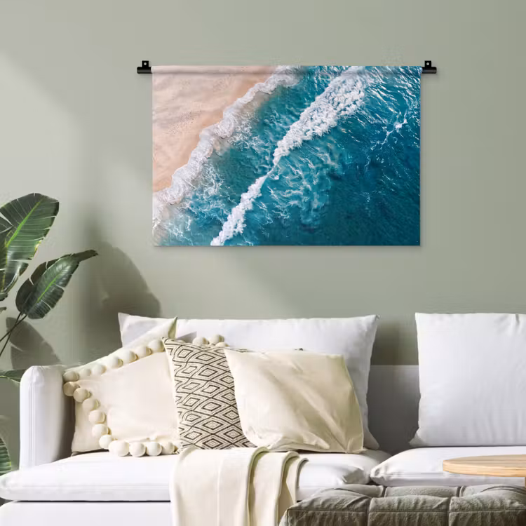 Zee - Strand - Golven - Natuur - Blauw Wandkleed katoen klein -sfeer7