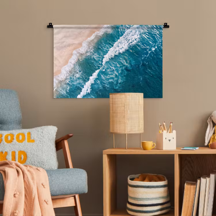 Zee - Strand - Golven - Natuur - Blauw Wandkleed katoen klein -wsfeer4_kind