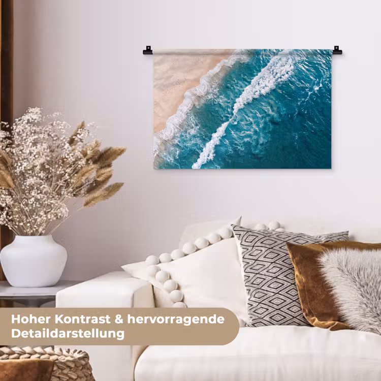 Zee - Strand - Golven - Natuur - Blauw Wandkleed katoen klein -tsfeer1_DE
