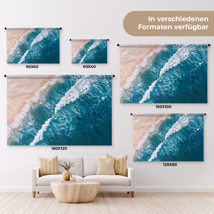Zee - Strand - Golven - Natuur - Blauw Wandkleed katoen klein -tsfeer8_DE