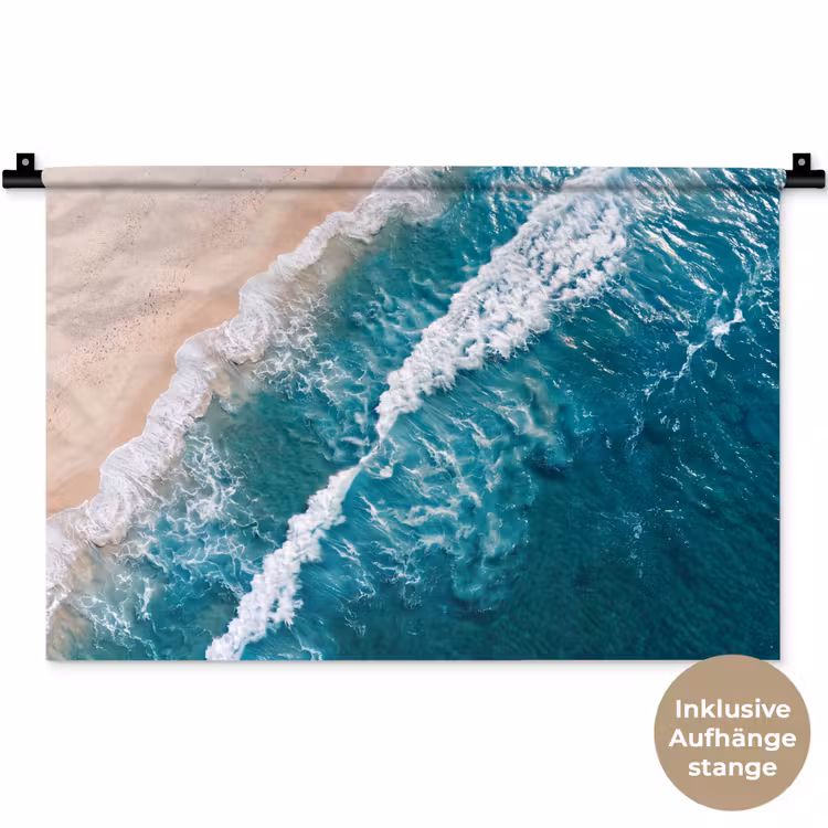 Zee - Strand - Golven - Natuur - Blauw Wandkleed katoen klein -t3d_DE