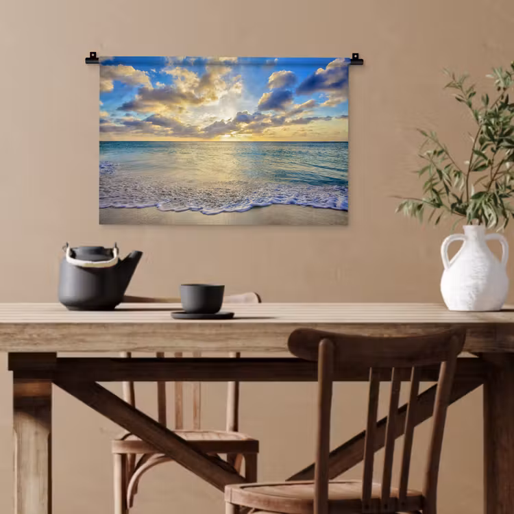 Zee - Strand - Wolken - Zon Wandkleed katoen klein -sfeer6