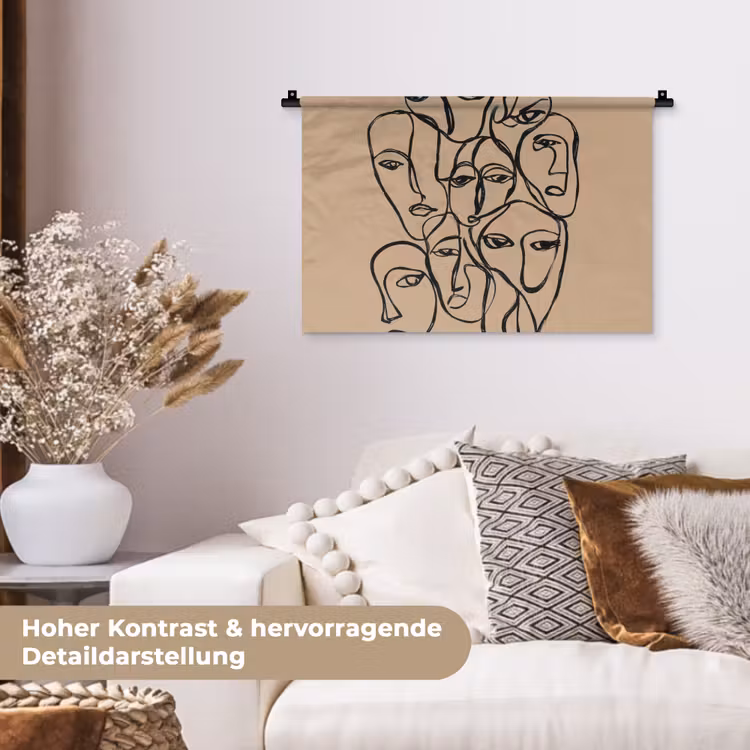 Gezichtenzee - Lijntekening - Abstract Wandkleed katoen klein -tsfeer1_DE