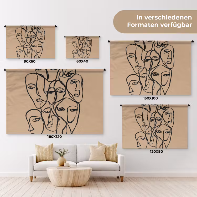 Gezichtenzee - Lijntekening - Abstract Wandkleed katoen klein -tsfeer8_DE