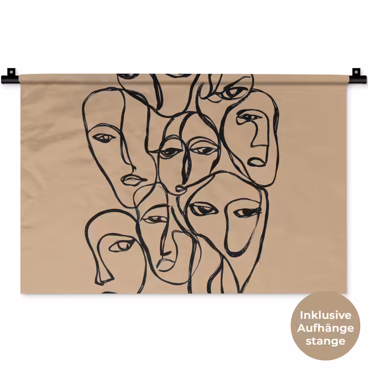Gezichtenzee - Lijntekening - Abstract Wandkleed katoen klein -t3d_DE