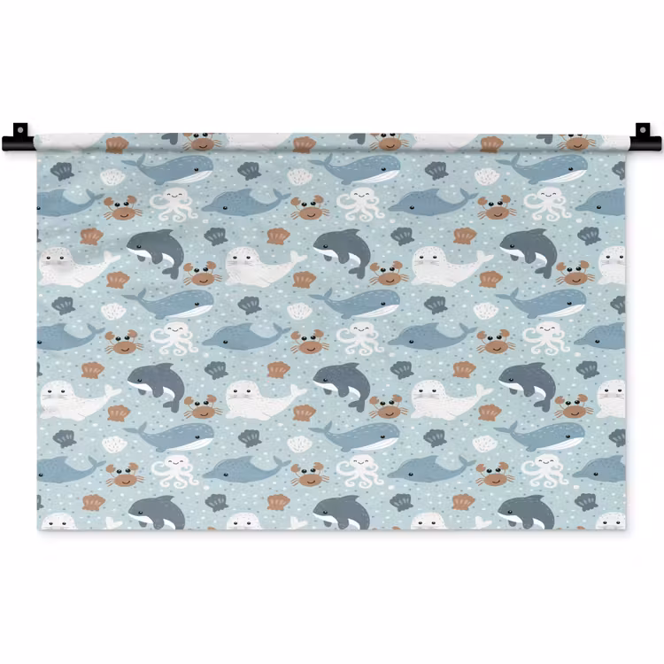 Oceaan - Walvis - Zeehond - Krab Wandkleed katoen klein 269 -zz3d