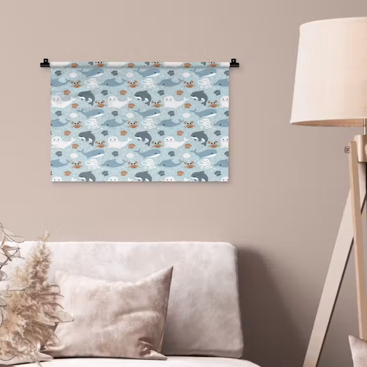 Oceaan - Walvis - Zeehond - Krab Wandkleed katoen klein 269 -sfeer4