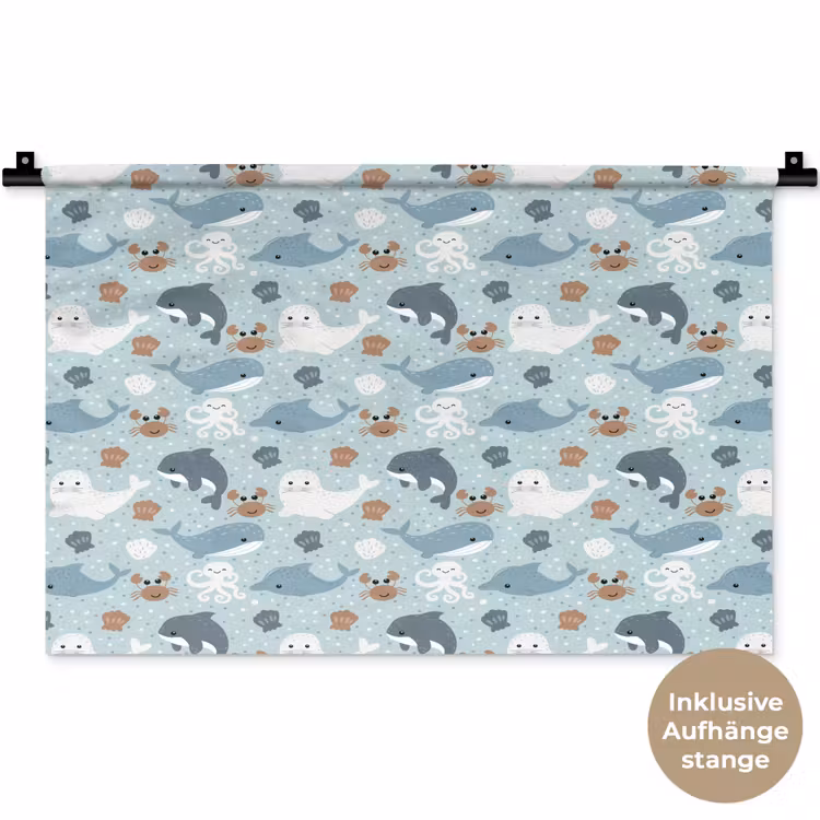 Oceaan - Walvis - Zeehond - Krab Wandkleed katoen klein 269 -t3d_DE