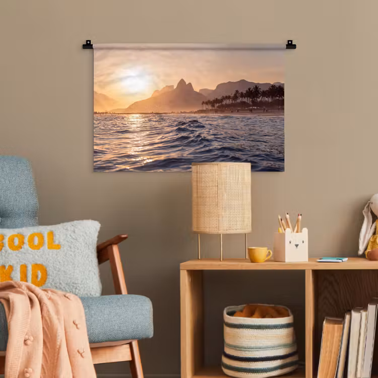 Zee - Golven - Zonsondergang - Kust - Goud Wandkleed katoen klein -wsfeer4_kind