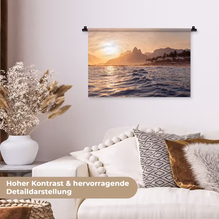 Zee - Golven - Zonsondergang - Kust - Goud Wandkleed katoen klein -tsfeer1_DE