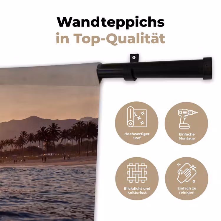Zee - Golven - Zonsondergang - Kust - Goud Wandkleed katoen klein -tsfeer2_DE