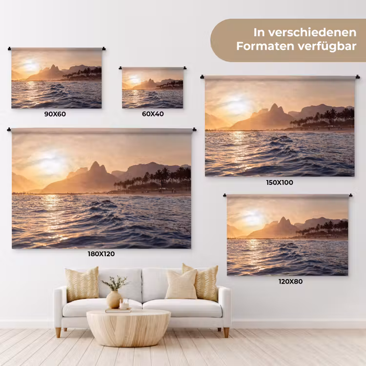 Zee - Golven - Zonsondergang - Kust - Goud Wandkleed katoen klein -tsfeer8_DE