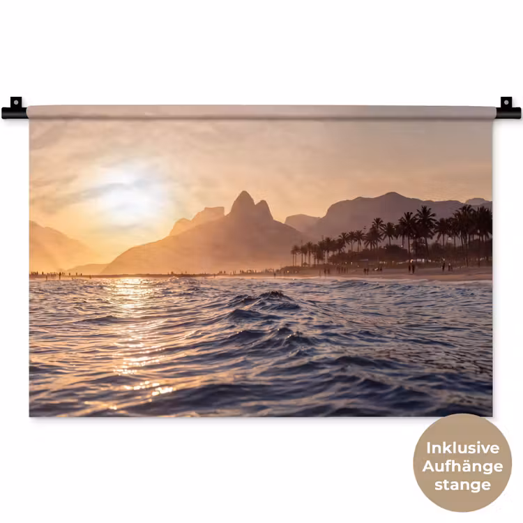 Zee - Golven - Zonsondergang - Kust - Goud Wandkleed katoen klein -t3d_DE