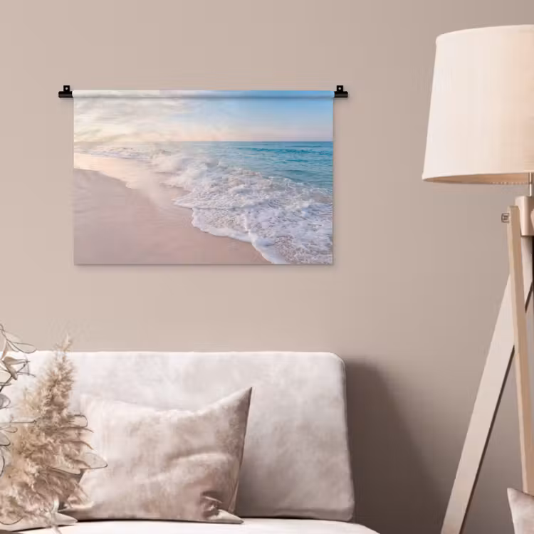 Zee - Golven - Strand - Natuur - Wit Wandkleed katoen klein -sfeer4