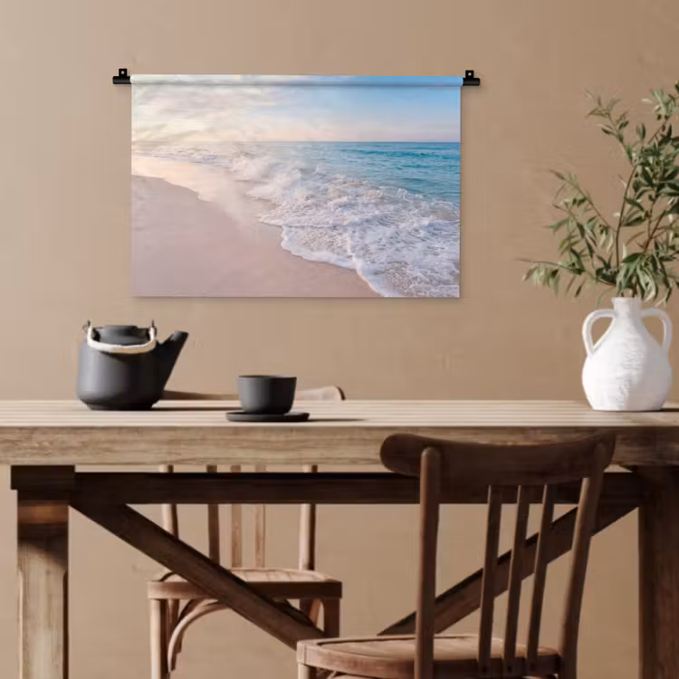 Zee - Golven - Strand - Natuur - Wit Wandkleed katoen klein -sfeer6