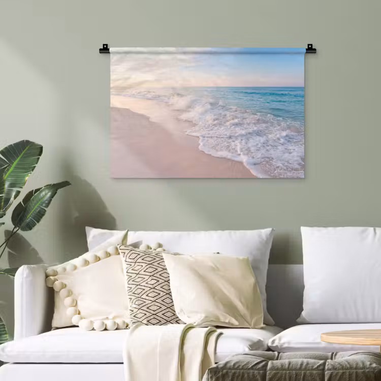 Zee - Golven - Strand - Natuur - Wit Wandkleed katoen klein -sfeer7