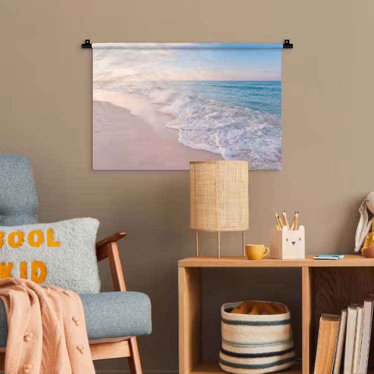 Zee - Golven - Strand - Natuur - Wit Wandkleed katoen klein -wsfeer4_kind