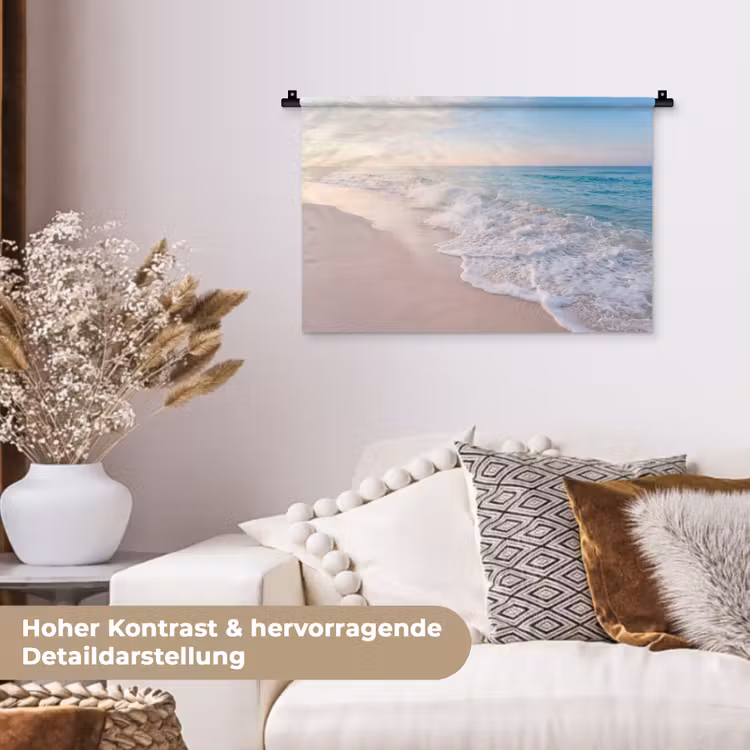 Zee - Golven - Strand - Natuur - Wit Wandkleed katoen klein -tsfeer1_DE