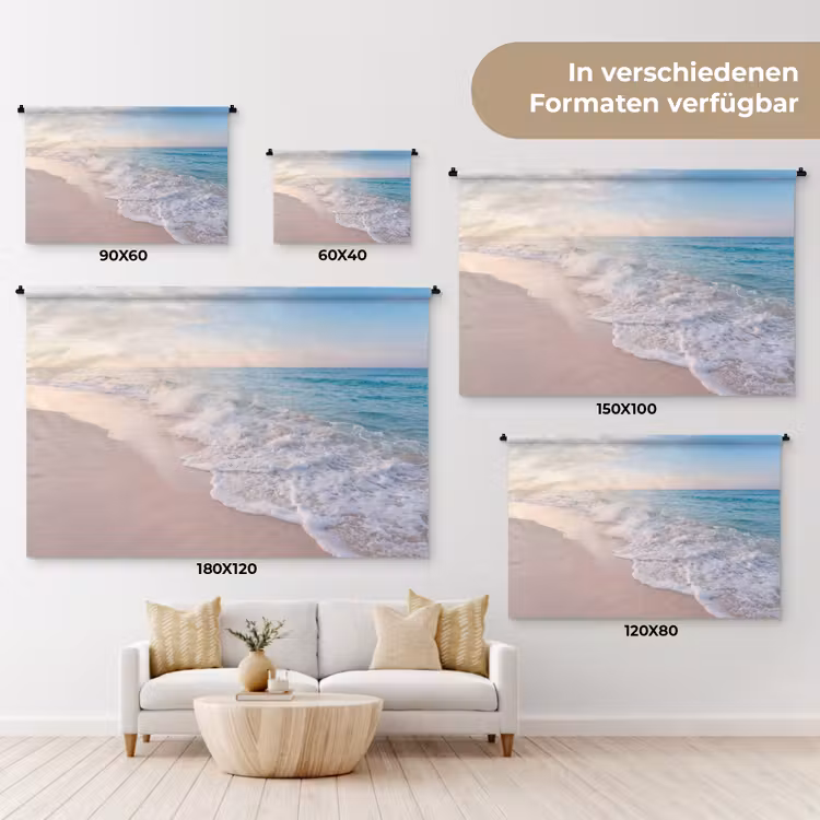 Zee - Golven - Strand - Natuur - Wit Wandkleed katoen klein -tsfeer8_DE