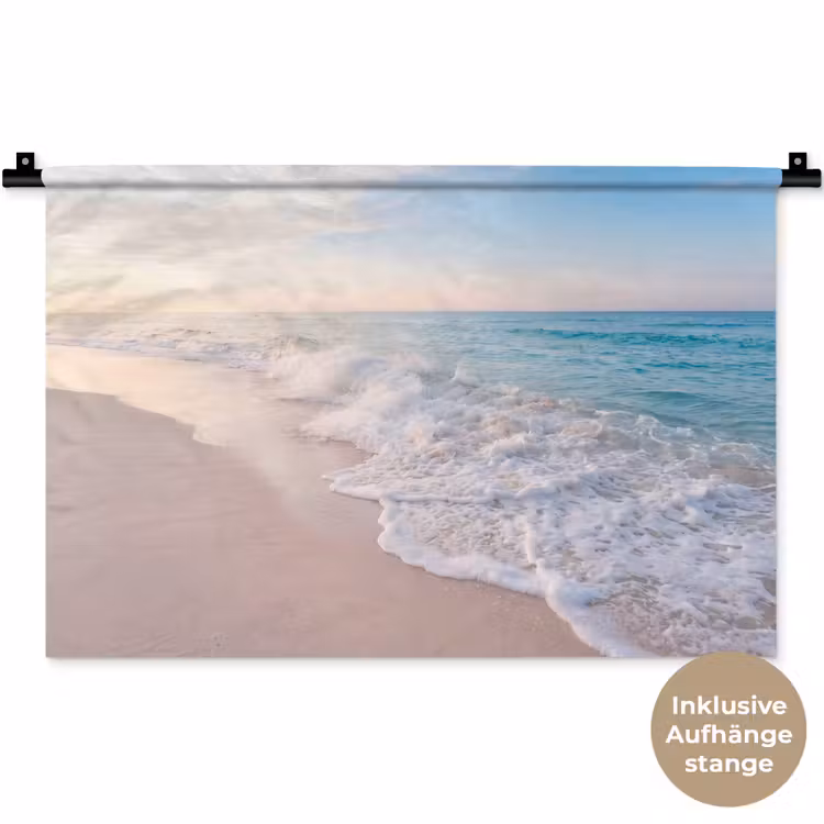 Zee - Golven - Strand - Natuur - Wit Wandkleed katoen klein -t3d_DE