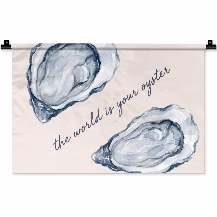 Zeeleven - Oester - Aquarel - Minimalistisch - Blauw Wandkleed katoen klein -zz3d