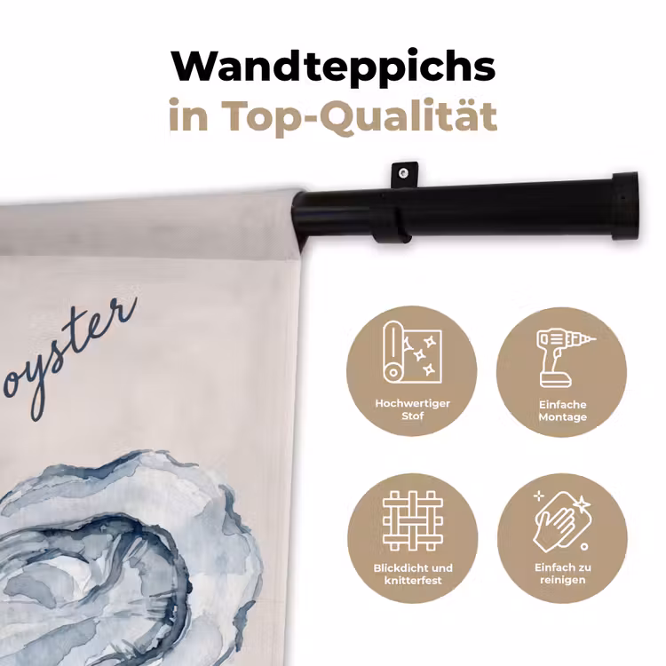 Zeeleven - Oester - Aquarel - Minimalistisch - Blauw Wandkleed katoen klein -tsfeer2_DE