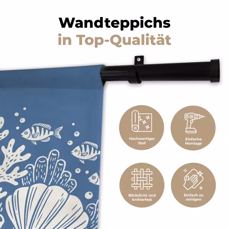 Zeeleven - Koraal - Schelp - Vis - Illustratie - Onderwater Wandkleed katoen klein -tsfeer2_DE