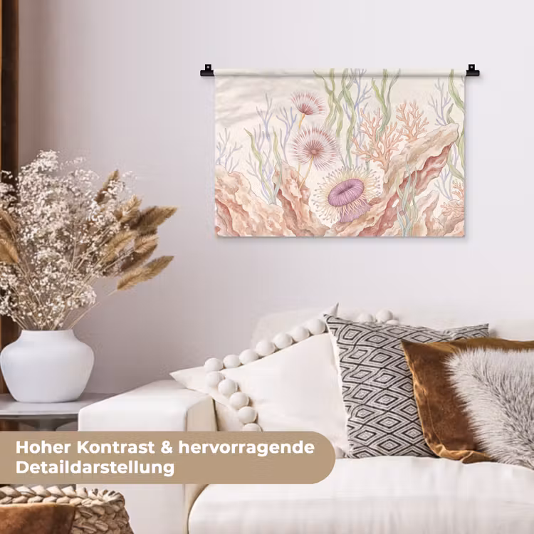 Zeeleven - Koraal - Onderwater - Illustratie - Kleurrijk Wandkleed katoen klein -tsfeer1_DE