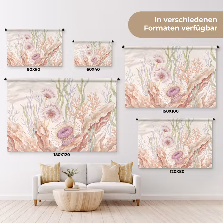 Zeeleven - Koraal - Onderwater - Illustratie - Kleurrijk Wandkleed katoen klein -tsfeer8_DE