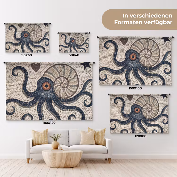Zeeleven - Mozaïek - Kunst - Vintage - Beige Wandkleed katoen klein -tsfeer8_DE