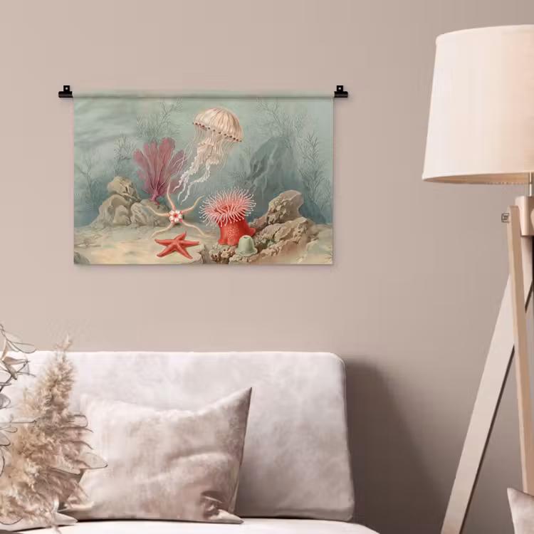 Zeeleven - Kwal - Onderwater - Illustratie - Beige Wandkleed katoen klein -sfeer4