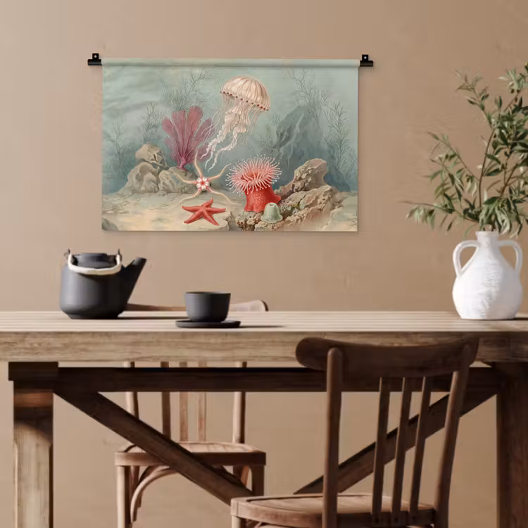 Zeeleven - Kwal - Onderwater - Illustratie - Beige Wandkleed katoen klein -sfeer6